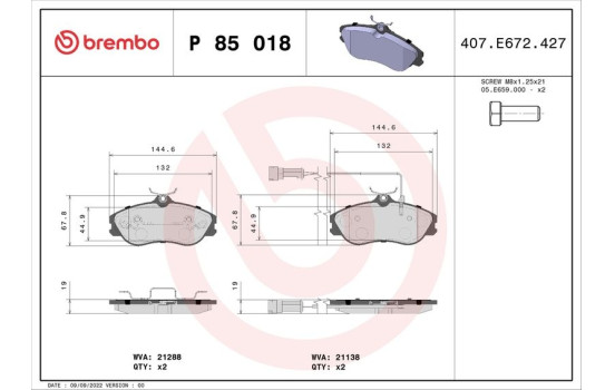 Juego de pastillas de freno P 85 018 Brembo, Imagen 2