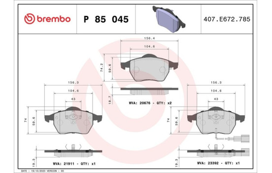 Juego de pastillas de freno P 85 045 Brembo, Imagen 2