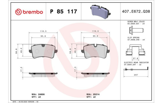 Juego de pastillas de freno P 85 117 Brembo, Imagen 2