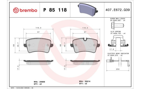Juego de pastillas de freno P 85 118 Brembo, Imagen 2
