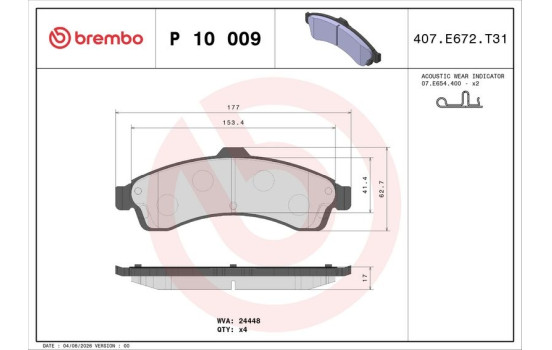 Juego de pastillas de freno P10009 Brembo, Imagen 2