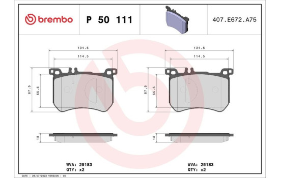 Juego de pastillas de freno P50111 Brembo, Imagen 2