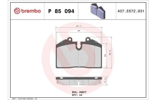 Juego de pastillas de freno P85094 Brembo, Imagen 2
