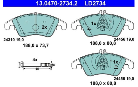 Pastillas de freno de cerámica con bajo contenido de polvo 13.0470-2734.2 ATE, Imagen 3