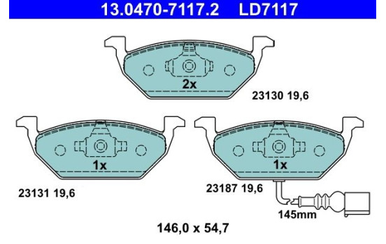 Pastillas de freno de cerámica con bajo contenido de polvo 13.0470-7117.2 ATE, Imagen 3