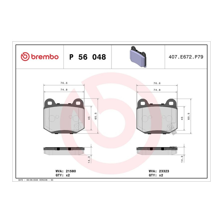 Brembo Remblokken P 11 031 – Set Van 4 – Vooraan – ECE R90 Goedgekeurd – Met Slijtage-indicator – Voor Chrysler, Fiat, Lancia