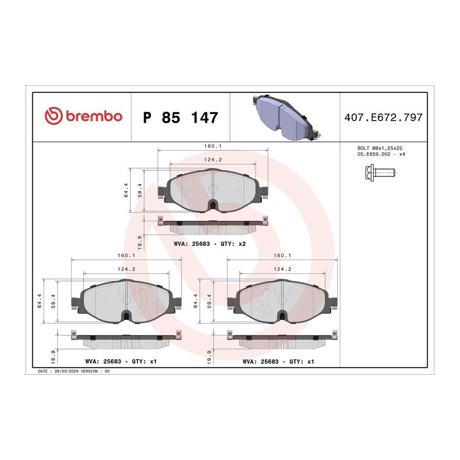 Remblokset BREMBO P 85 147, voor