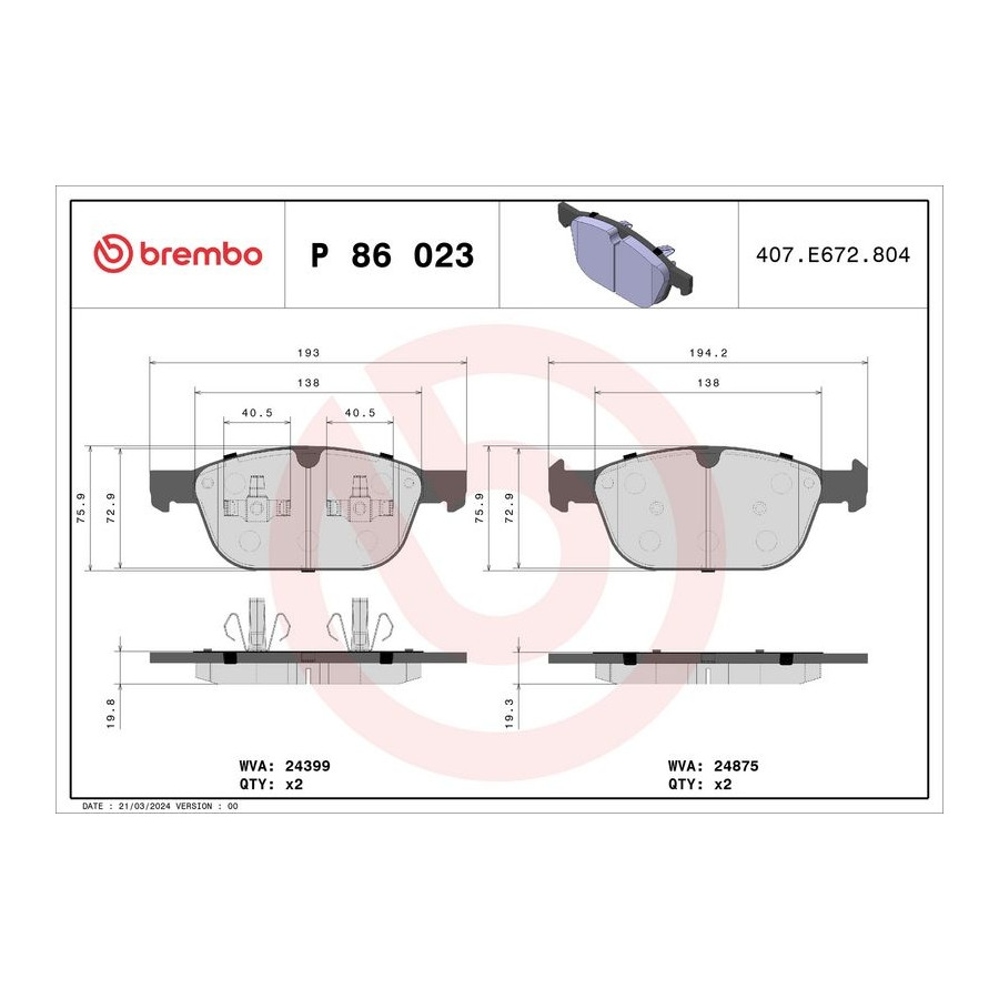 Brembo P 85 085 Remblokkenset, schijfrem - (4-delig
