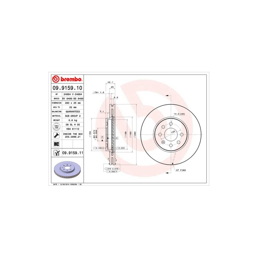 Set van 2 remschijven BREMBO 09.9167.75