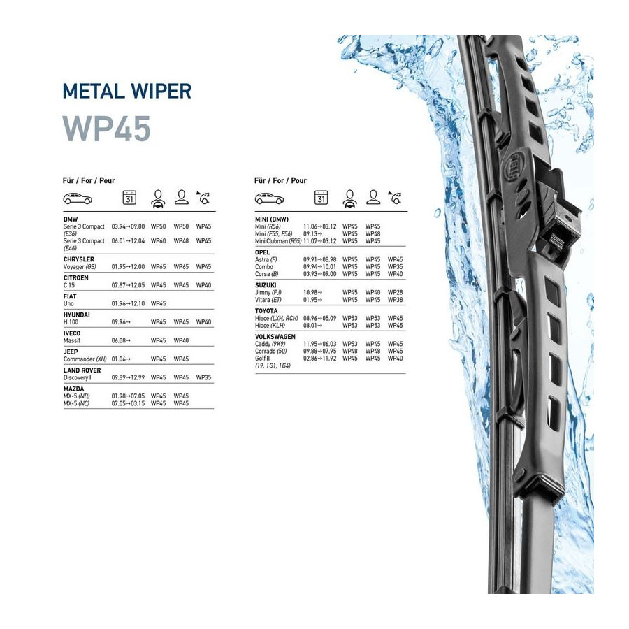 Wisserblad 9XW 178 878-181 Hella voor o.a. ABARTH, ALFA ROMEO, AUDI, BMW, CHEVROLET, CHRYSLER, CITROEN, DACIA, DAEWOO, DAIHATSU, DODGE, FIAT, FORD, FORD USA, HONDA, HYUNDAI, ISUZU, IVECO, JAGUAR, JEEP, KIA, LANCIA, LAND Wisserblad 9XW 178 878-181 Hella voor o.a. ABARTH, ALFA ROMEO, AUDI, BMW, CHEVROLET, CHRYSLER, CITROEN, DACIA, DAEWOO, DAIHATSU, DODGE, FIAT, FORD, FORD USA, HONDA, HYUNDAI, ISUZU, IVECO, JAGUAR, JEEP, KIA, LANCIA, LAND