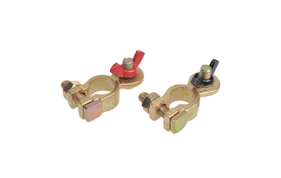 Juego de abrazaderas para terminales de batería (+) y (-) con tuerca de mariposa roja/negra