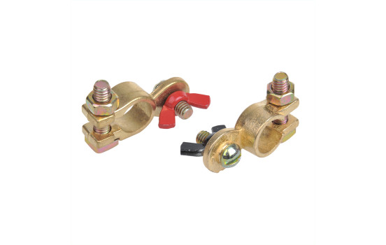 Juego de abrazaderas para terminales de batería (+) y (-) con tuerca de mariposa roja/negra, Imagen 3