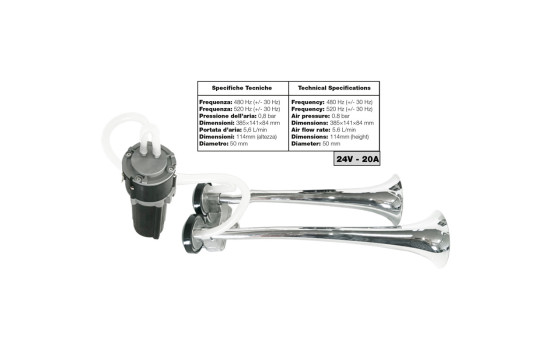 Bocina de aire Simoni Racing bicolor para camión, 24 V, 118 dB, aluminio, Imagen 3