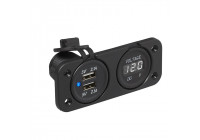 Kit de empotrar: voltímetro 6-30 V + doble puerto USB (2 x 2100 mA)