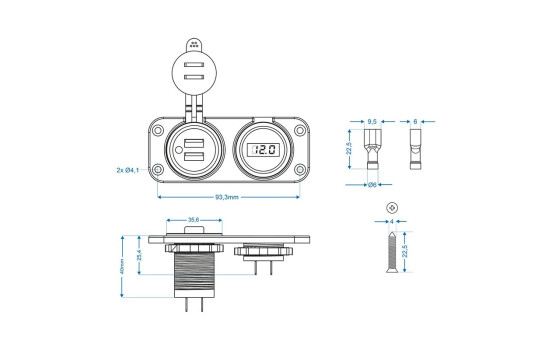 Kit de empotrar: voltímetro 6-30 V + doble puerto USB (2 x 2100 mA), Imagen 7