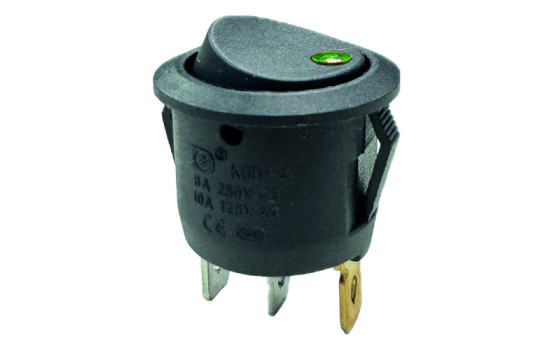 Rocker switch green on - off, 12V, 10A, 20mm, LED in blister