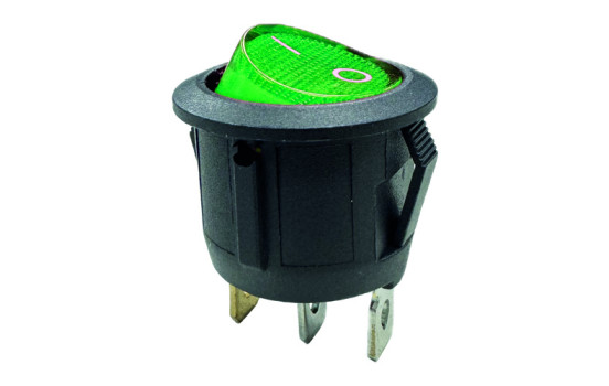 Rocker switch green on - off, 12V, 10A, 20mm, LED in blister