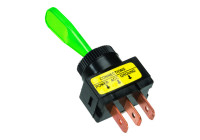 rocker switch green, with light bulb on-off 12v, 20a 3 tab contacts installation dimensions ø13mm