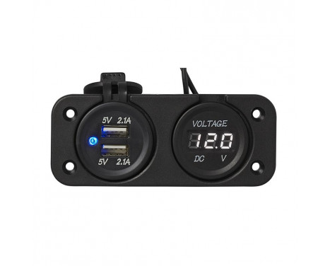 Installation kit: voltmeter 6-30V + USB port double 2x2100mA, Image 3