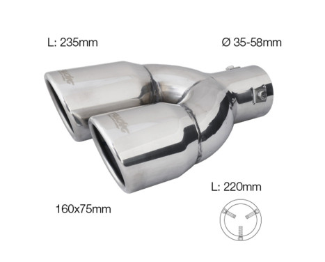 Embellecedor de escape Simoni Racing doble derecho redondo/inclinado de acero inoxidable - 70 x L220 mm - Montaje -> 