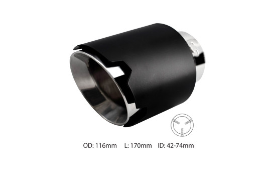 Embellecedor de escape Simoni Racing redondo/inclinado negro mate + acero inoxidable - Ø116 x L170 mm - Montaje 42-74 m, Imagen 2