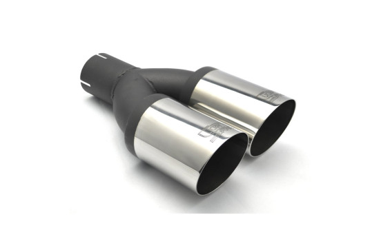 Embellecedor de escape Ulter Sport - Doble redondo, 80 mm, en ángulo - Longitud 280 mm - Montaje -> 50 mm - Acero in