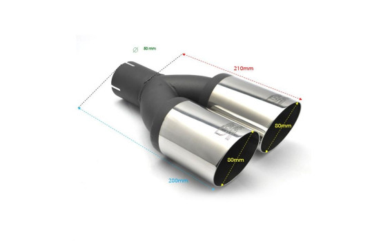 Embellecedor de escape Ulter Sport - Doble redondo, 80 mm, en ángulo - Longitud 280 mm - Montaje -> 50 mm - Acero in, Imagen 2