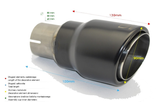 Embellecedor de escape Ulter Sport - Redondo Ø90mm RS - Longitud 170mm - Montaje ->55mm - Acero inoxidable negro, Imagen 2