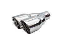Punta de escape Simoni Racing doble redonda/inclinada de acero inoxidable - 90 x L245 mm - Montaje 35->61 mm