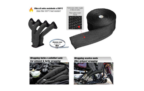 Kit de envoltura térmica para escapes Simoni Racing - 50,8 mm x 15,24 m + 6 clips ->550C, Imagen 3