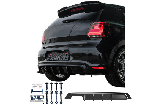 Jupe de pare-chocs arrière unidirectionnelle (diffuseur) compatible avec Volkswagen Polo 6R GTi 2009-2014 - Noir brilla, Image 6