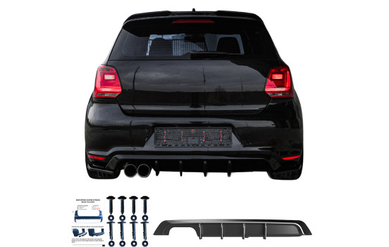 Jupe de pare-chocs arrière unidirectionnelle (diffuseur) compatible avec Volkswagen Polo 6R GTi 2009-2014 - Noir brilla, Image 7