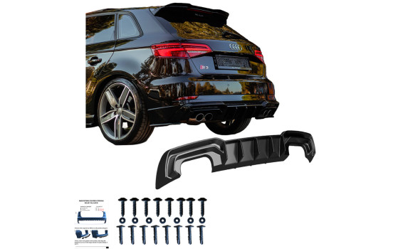 Jupe de pare-chocs arrière unidirectionnelle (diffuseur) pour Audi S3 Sportback 8V Facelift 2016-2020, Image 3