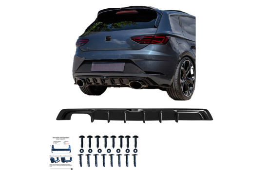 Jupe de pare-chocs arrière unidirectionnelle (diffuseur) Seat Leon (5F) HB FR Facelift 2017-2020 - Noir brillant, Image 3