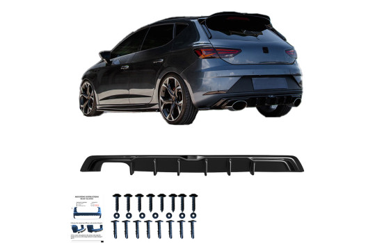 Jupe de pare-chocs arrière unidirectionnelle (diffuseur) Seat Leon (5F) HB FR Facelift 2017-2020 - Noir brillant, Image 4
