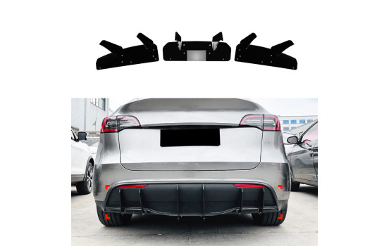 Lames de pare-chocs arrière (lames/diffuseur) adaptées au modèle Tesla Y 2019- (ABS noir brillant), Image 3