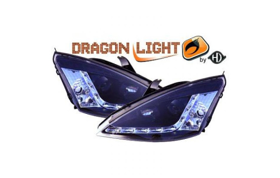 Phares adaptables à + DRL adaptables à Ford Focus 1998-01/2002 noir