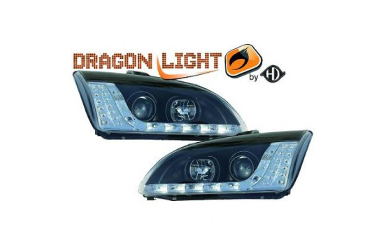 Phares adaptés à + DRL adaptés à Ford Focus II 2004-2008 noir