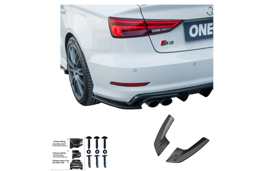 Jupes de pare-chocs arrière unidirectionnelles (angles) pour Audi S3 8V Berline 2013-2016 - Noir brillant, Image 3