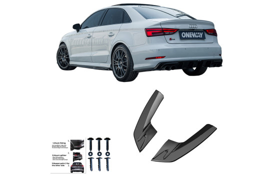 Jupes de pare-chocs arrière unidirectionnelles (angles) pour Audi S3 8V Berline 2013-2016 - Noir brillant, Image 4