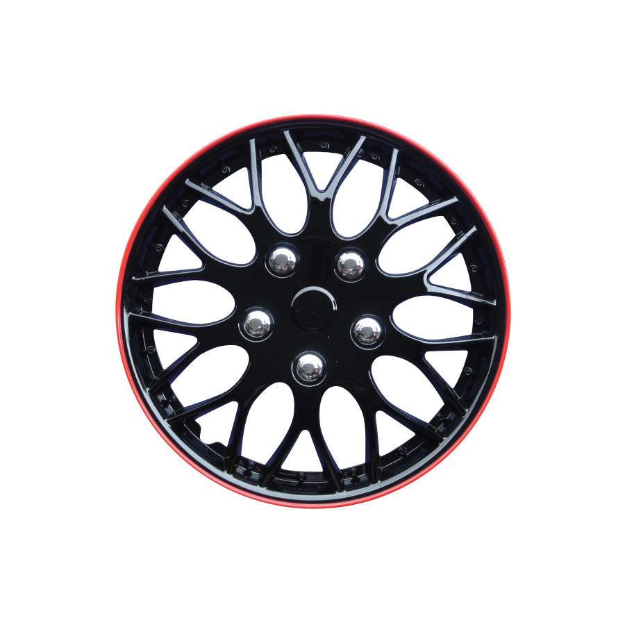 J-Tec Jeu D'Enjoliveurs Rosso 16 Pouces Argent/Noir/Rouge - Cache-Roues ABS