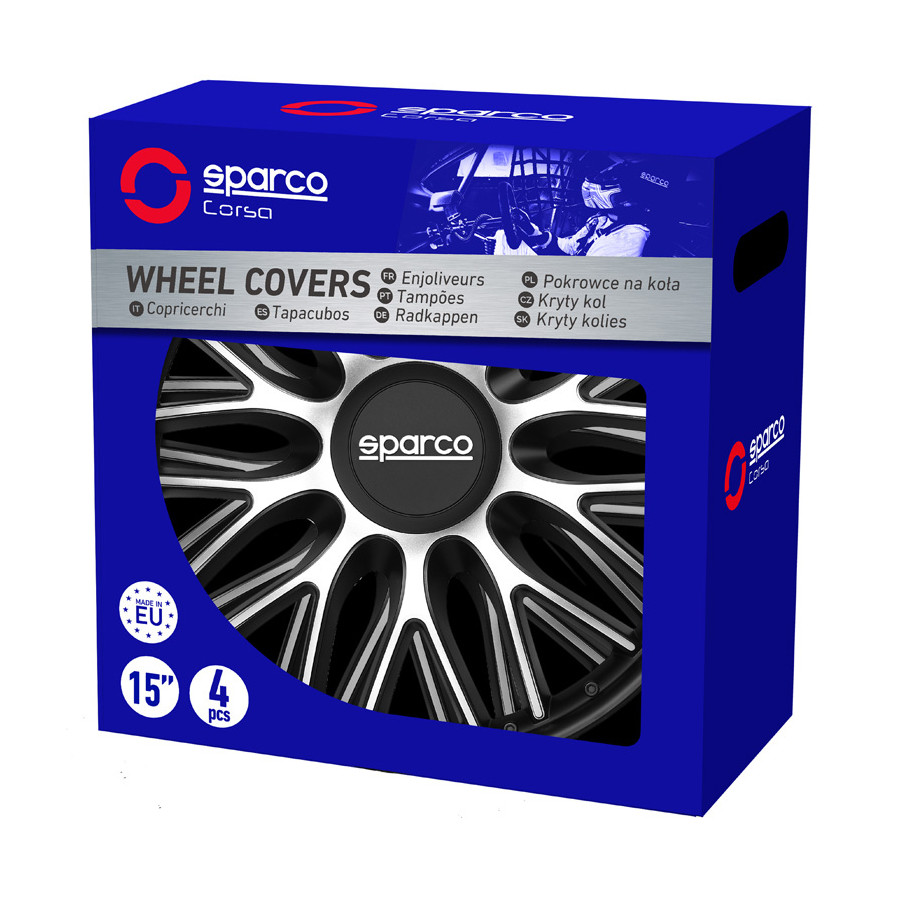 Enjoliveurs Sparco Bergamo - Set De 4, 15 Pouces, Argent/noir, En ABS, Pour Tous Véhicules Compatibles