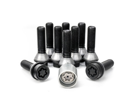 Juego de tornillos de rueda H&R, cónicos con anillo móvil M14x1,25 - Longitud 31 mm - Negro - 10 piezas (p. ej. BM
