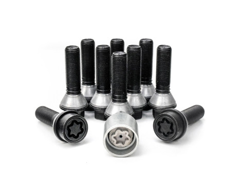 Juego de tornillos de rueda H&R, cónicos con anillo móvil M14x1,25 - Longitud 41 mm - Negro - 10 piezas (p. ej. BM