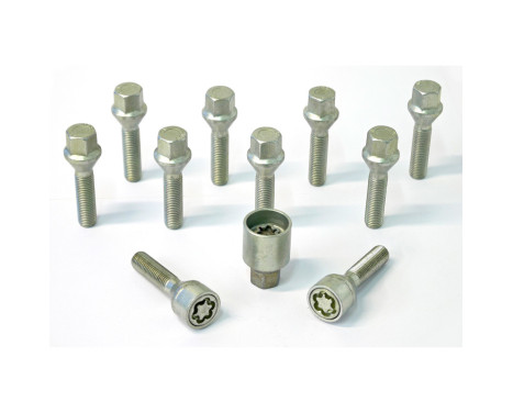 Juego de tornillos de rueda H&R cónicos M12x1,50 - Longitud 35 mm - 10 piezas - incluye antirrobos de rueda