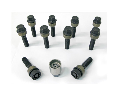 Juego de tornillos de rueda H&R, convexos con anillo móvil R14 M14x1,50 - Longitud 44 mm - Negro - 10 piezas (p. ej