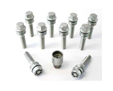 Juego de tornillos de rueda H&R convexos con anillo móvil R14 M14x1,50 - Longitud 51 mm - 10 piezas (p. ej. Porsche