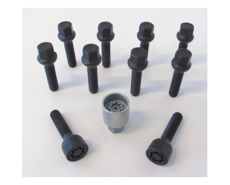 Juego de tornillos de rueda H&R convexos R12 M12x1,50 - Longitud 43 mm - Negro - 10 piezas (p. ej. Mercedes) - incl.