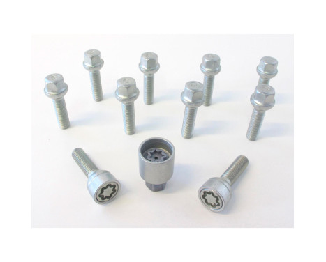 Juego de tornillos de rueda H&R convexos R12 M12x1,50 - Longitud 50 mm - 10 piezas (p. ej. Mercedes) - incluye antir