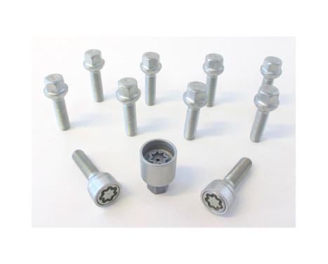 Juego de tornillos de rueda H&R convexos R12 M12x1,50 - Longitud 55 mm - 10 piezas (p. ej. Mercedes) - incluye antir